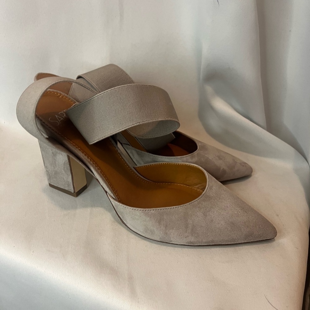 Franco Sarto Gray Suede Block Heel Pumps - Picture 7 of 9